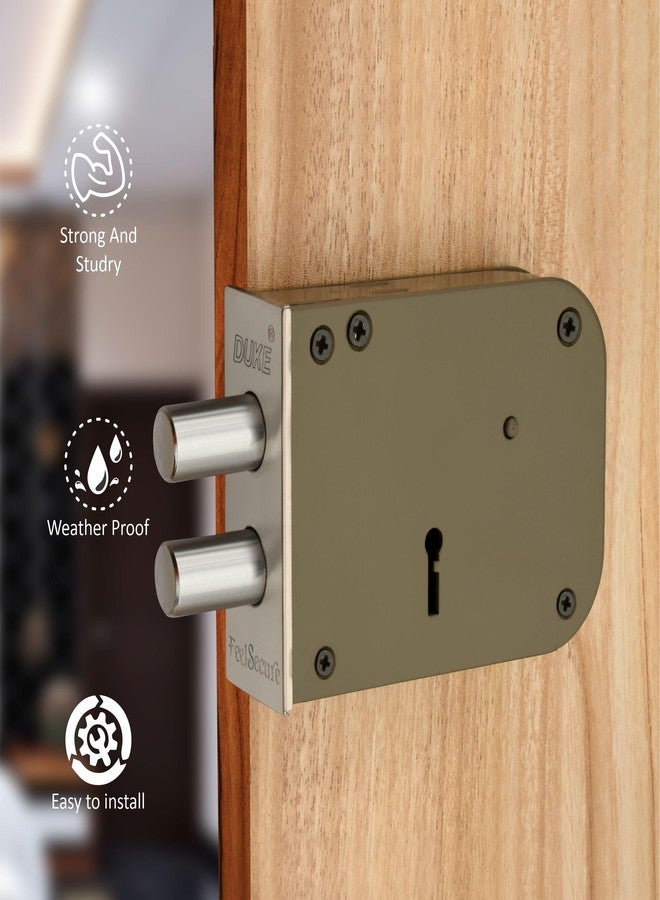 DUKE Door Lock Bullet Regular Heavy Main Door Lock with Two Solid Bullets & 6 Levers 100mm Double Action Locking with 2 Chrome Finish Keys - Image 2